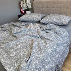 Постельное белье Комфорт-Текстиль Роза серый Duo ранфорс гофре (жатка) двухспальный 180x215