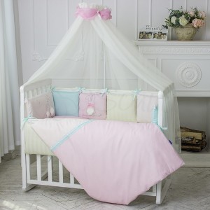 Постельное белье в кроватку Маленькая Соня - Зайчики розовое (7 предметов)