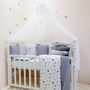 Постільна білизна в ліжечко Маленька Соня - Baby Design Premium Старс сірий (7 предметів)