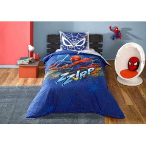 Детское постельное белье TAC - Disney Spiderman blue City полуторный на резинке