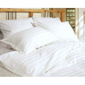 Постельное белье Комфорт-Текстиль - Stripe Premium White Страйп Сатин 2см двухспальный 180x215
