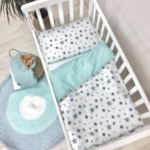 Постільна білизна в ліжечко Маленька Соня - Baby Design Stars м'ятний поплін