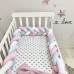 Бортики для детской кроватки Маленькая Соня Коса белый-мята-розовый
