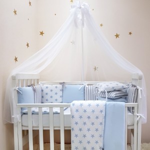 Постельное белье в кроватку Маленькая Соня - Baby Design Premium Старс голубой (7 предметов)
