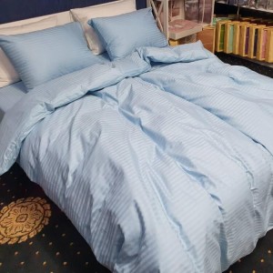 Постельное белье Комфорт-Текстиль - Stripe LUX Light Blue cтрайп-сатин двухспальный 180x215