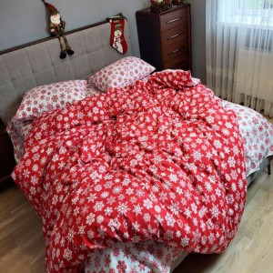 Постільна білизна Комфорт-Текстиль - Сніжинки Червоний фланель двоспальна  180x215