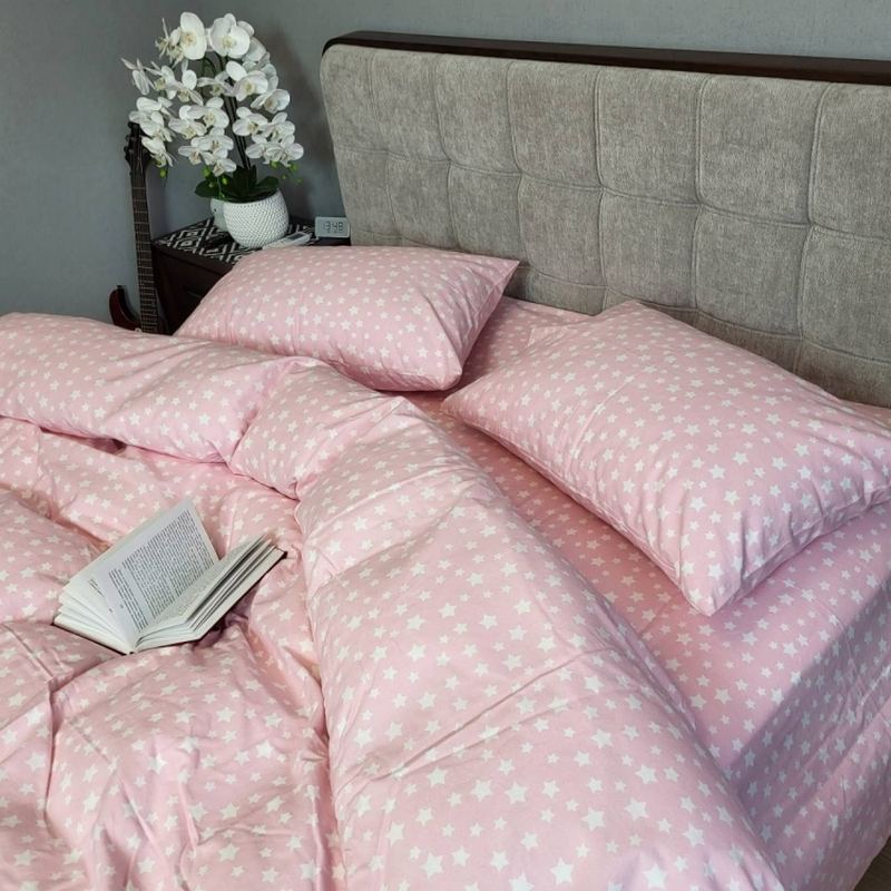 Постільна білизна Комфорт-Текстиль - Зорі рожеві фланель двоспальний на гумці