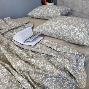 Постільна білизна Комфорт-Текстиль Троянда оливова Duo ранфорс гофре (жатка) двоспальний на гумці