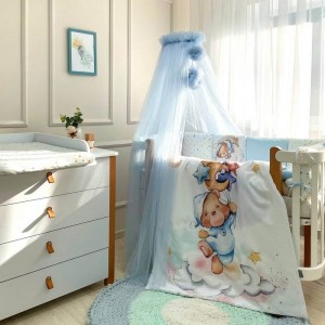 Постельное белье в кроватку Маленькая Соня - Мишки Гамми голубой (6 предметов)