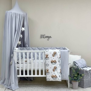 Постельное белье в кроватку Маленькая Соня - Baby Mix Тедди серый (6 предметов)