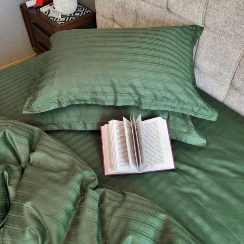 Постільна білизна Комфорт-Текстиль - Multi Stripe Green Moss страйп-сатин двоспальний  180x215